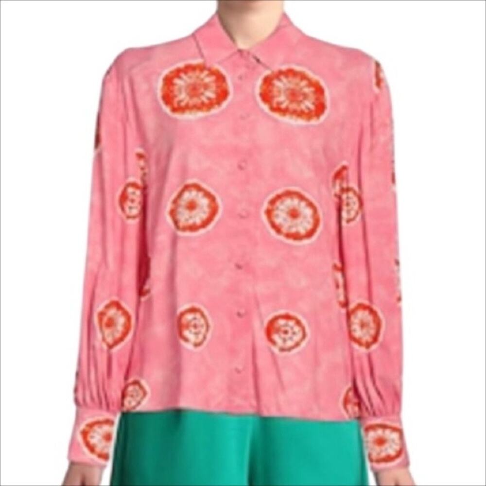 Alexis Pink and Orange Tie Dye Dot Print Button Front Blouse Shirt Size Small